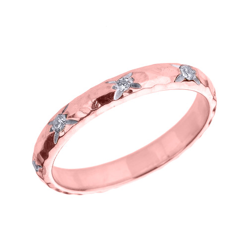Rose Gold 3 mm Hammered Stackable Diamond Ring