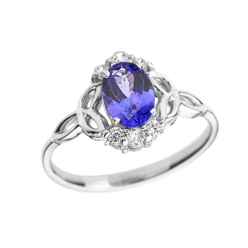 White Gold Tanzanite and Diamond Trinity Knot Proposal Ring