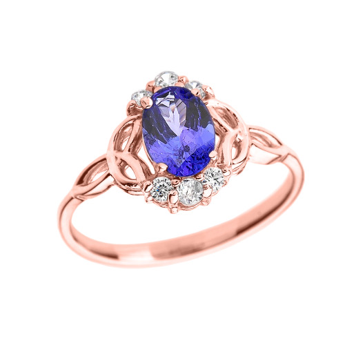 Rose Gold Tanzanite and Diamond Trinity Knot Proposal Ring