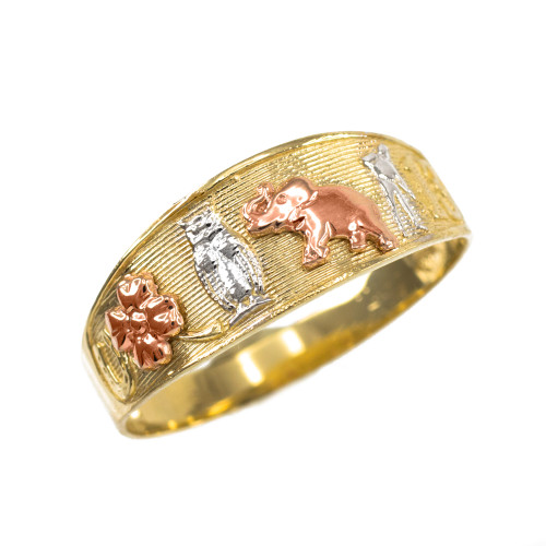 Solid Three-tone Gold Lucky Ring