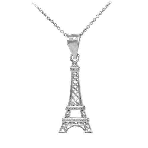 White Gold Eiffel Tower Pendant Necklace