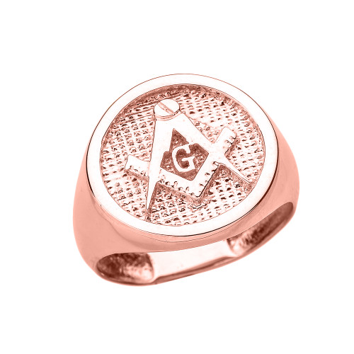 Solid Rose Gold Square and Compass Masonic Men's Ring