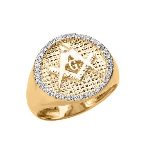 Yellow Gold Masonic Men's Diamond Ring
