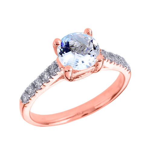 Rose Gold Diamond and Aquamarine Solitaire Engagement Ring