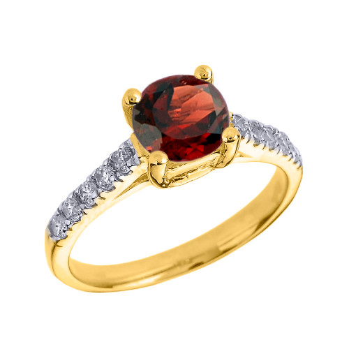 Yellow Gold Diamond and Garnet Solitaire Engagement Ring