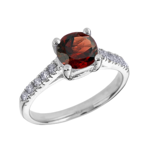 White Gold Diamond and Garnet Solitaire Engagement Ring