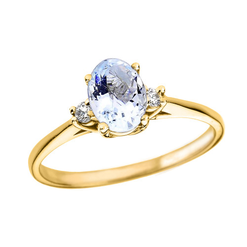 Yellow Gold Oval Aquamarine and Diamond Engagement Proposal Ring