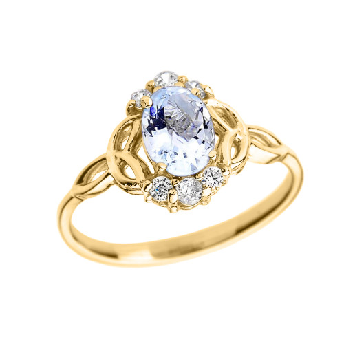Yellow Gold Aquamarine and Diamond Trinity Knot Proposal Ring