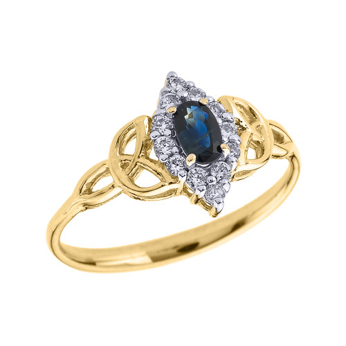 Yellow Gold Diamond and Oval Sapphire Trinity Knot Proposal Ring