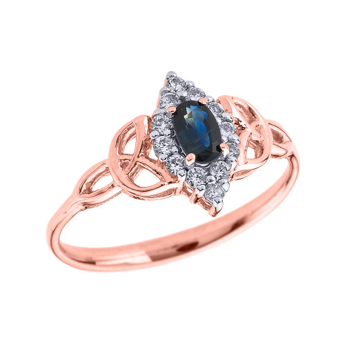 Rose Gold Diamond and Oval Sapphire Trinity Knot Proposal Ring