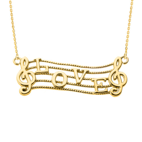 14k Yellow Gold Treble Clef with "LOVE" Script Pendant Necklace