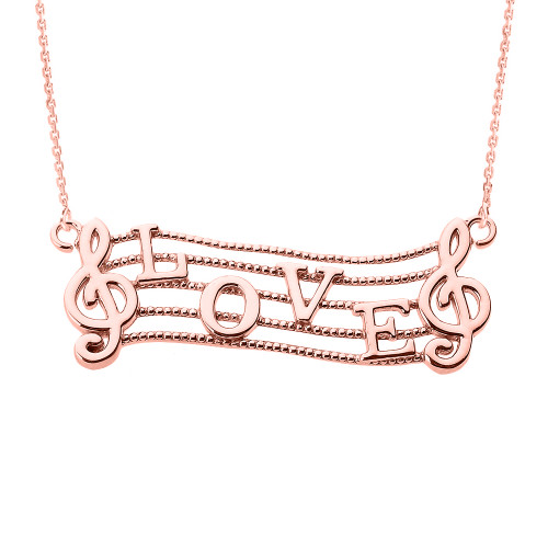 14k Rose Gold Treble Clef with "LOVE" Script Pendant Necklace
