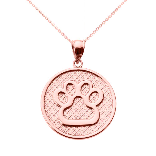 Rose Gold Dog Paw Print Disc Pendant Necklace