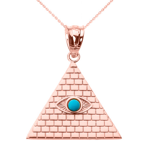 Rose Gold Egyptian Pyramid with Turquoise Evil Eye Pendant