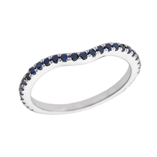 14k White Gold Chevron Stackable Blue CZ Wedding Band