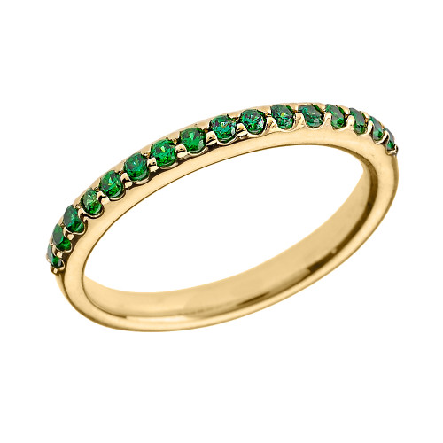 14k Yellow Gold Green CZ Stackable Wedding Band
