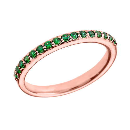 14k Rose Gold Green CZ Stackable Wedding Band