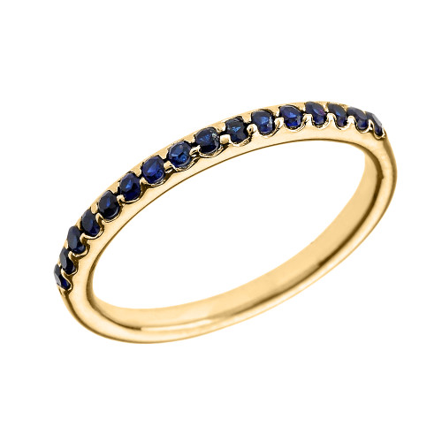 14k Yellow Gold Blue CZ Stackable Wedding Band