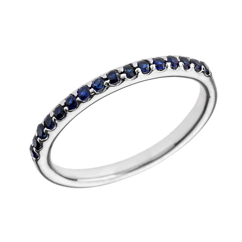 14k White Gold Blue CZ Stackable Wedding Band