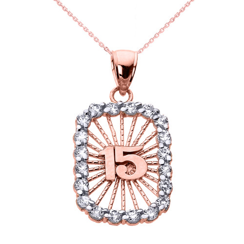 Rose Gold Sweet 15 Años Quinceanera CZ Pendant Necklace