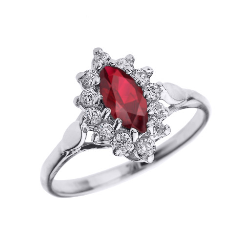 White Gold Diamond and Marquise Ruby Proposal Engagement Ring