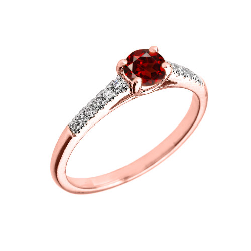 Rose Gold Diamond and Garnet Engagement Proposal Ring