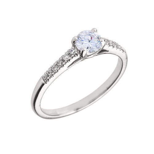 White Gold Diamond and White Topaz Engagement Proposal Ring