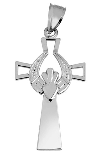 White Gold Claddagh Cross With White Gold pendant