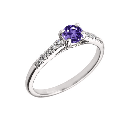 White Gold Diamond and Amethyst Engagement Proposal Ring