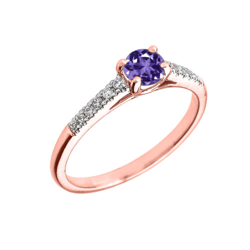 Rose Gold Diamond and Amethyst Engagement Proposal Ring