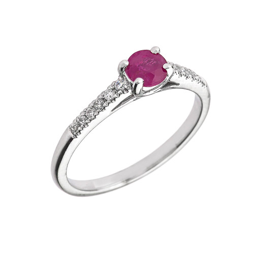 White Gold Diamond and Ruby Engagement Proposal Ring