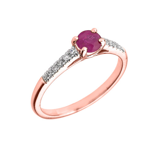 Rose Gold Diamond and Ruby Engagement Proposal Ring