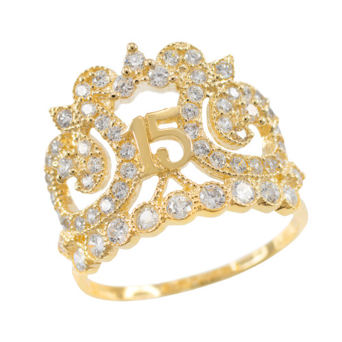 Gold Crown 15 Anos CZ Ring