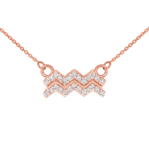 14K Rose Gold Aquarius Zodiac Sign Diamond Necklace