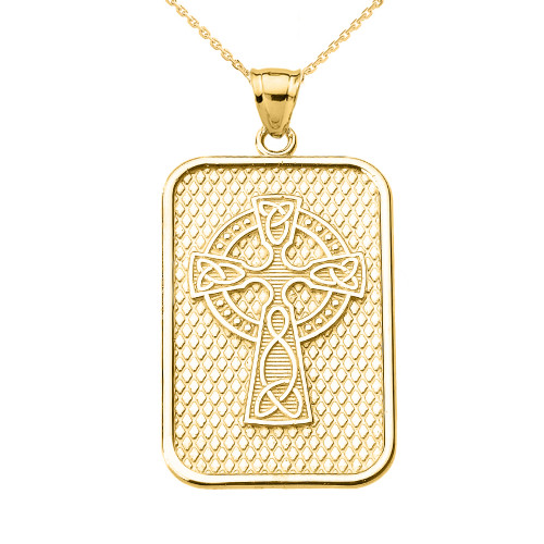 Yellow Gold Trinity Knot Celtic Cross Pendant Necklace