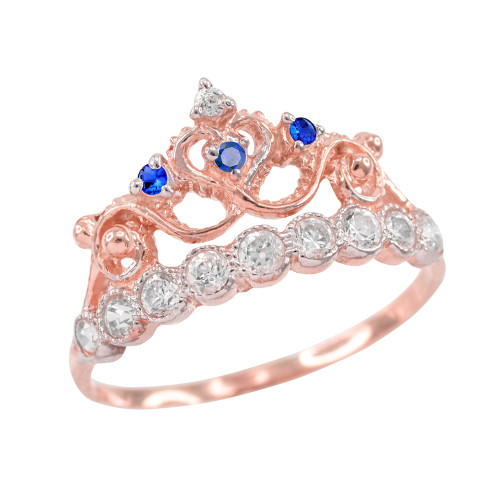 Blue CZ Rose Gold Crown Ring