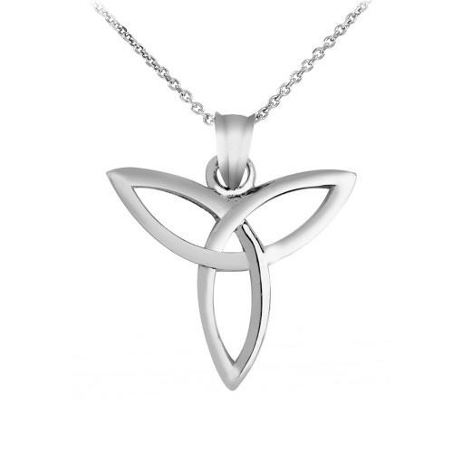 White Gold Irish Celtic Trinity Pendant Necklace