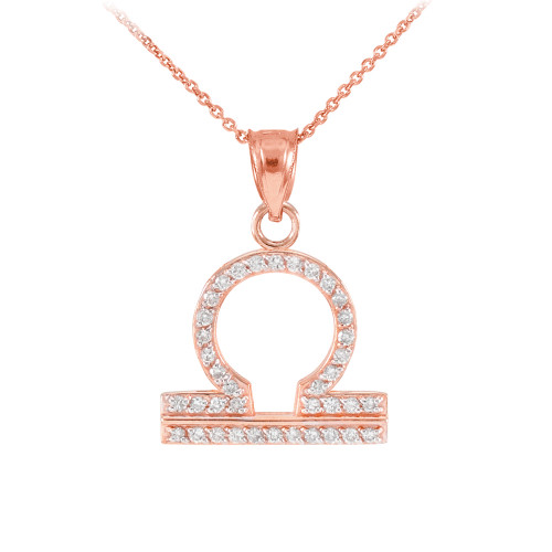 14K Rose Gold Libra Zodiac Sign Diamond Pendant Necklace