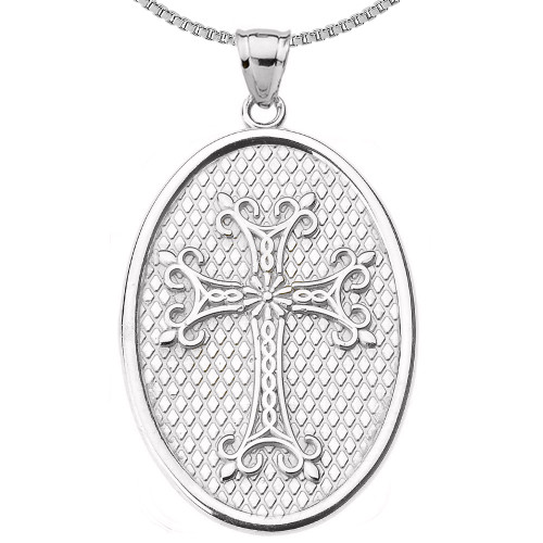 Sterling Silver Armenian Apostolic Cross Oval Pendant Necklace