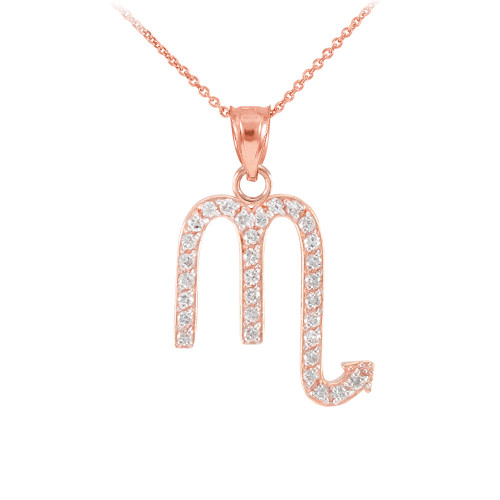 14K Rose Gold Scorpio Zodiac Sign Diamond Pendant Necklace