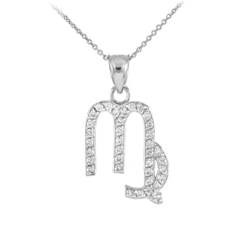 14K White Gold Virgo Zodiac Sign Diamond Pendant Necklace