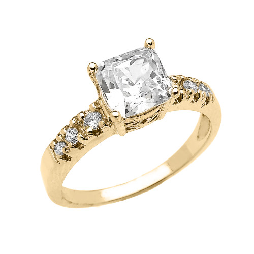 Elegant Yellow Gold Princess Cut CZ Solitaire Engagement Ring