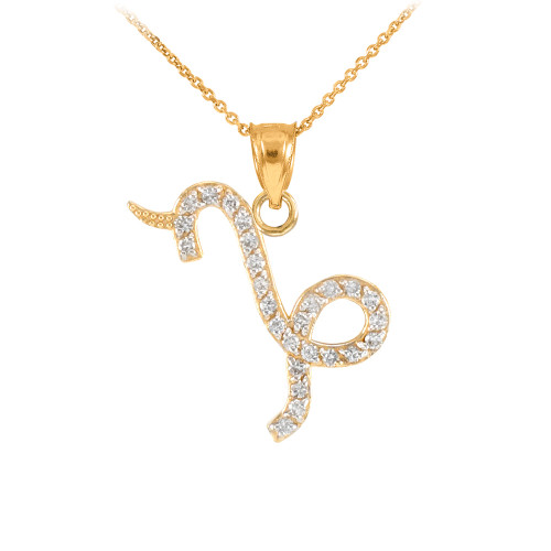 14K Gold Capicorn Zodiac Sign Diamond Pendant Necklace