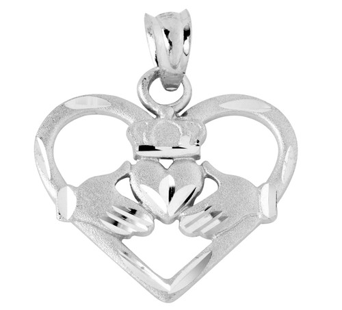 White Gold Heart Shaped Claddagh Pendant