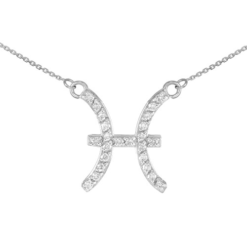 14K White Gold Pisces Zodiac Sign Diamond Necklace