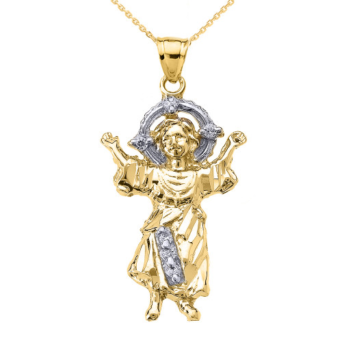 Yellow Gold Baby Jesus Cubic Zirconia Pendant Necklace