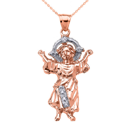 Rose Gold Baby Jesus Cubic Zirconia Pendant Necklace