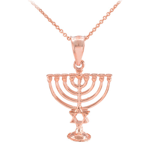 Rose Gold Menorah Pendant with Star of David