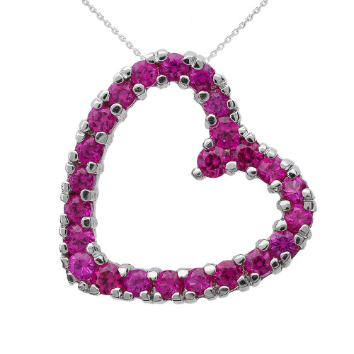 Sterling Silver Red Cubic Zirconia Open Heart Necklace