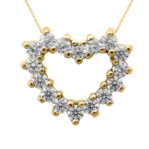 Yellow Gold Diamond Open Heart Necklace